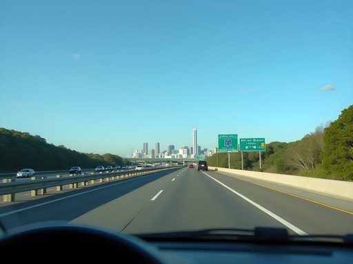 View of Gold Coast skyline from Pacific Motorway approach with Q1 building visible