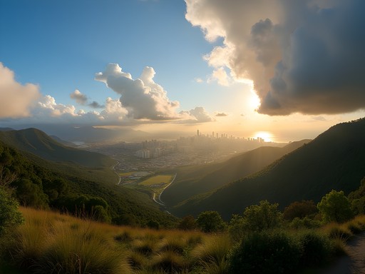 Panoramic view from Mount Tamborine lookout showing Gold Coast skyline in distance