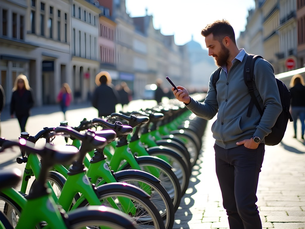Villo! bike sharing station in Brussels with Grand Place in background