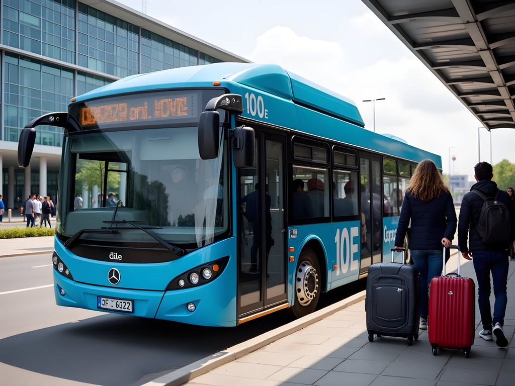 Budapest Airport Bus 100E with passengers boarding with luggage