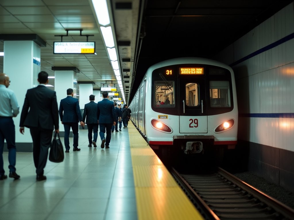 Caracas metro station with business commuters during off-peak hours