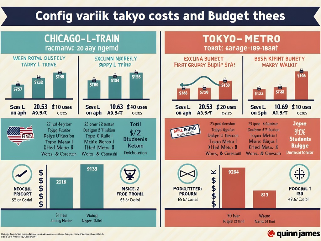 Comparative chart showing transit costs for students in Chicago versus Tokyo with budget tips