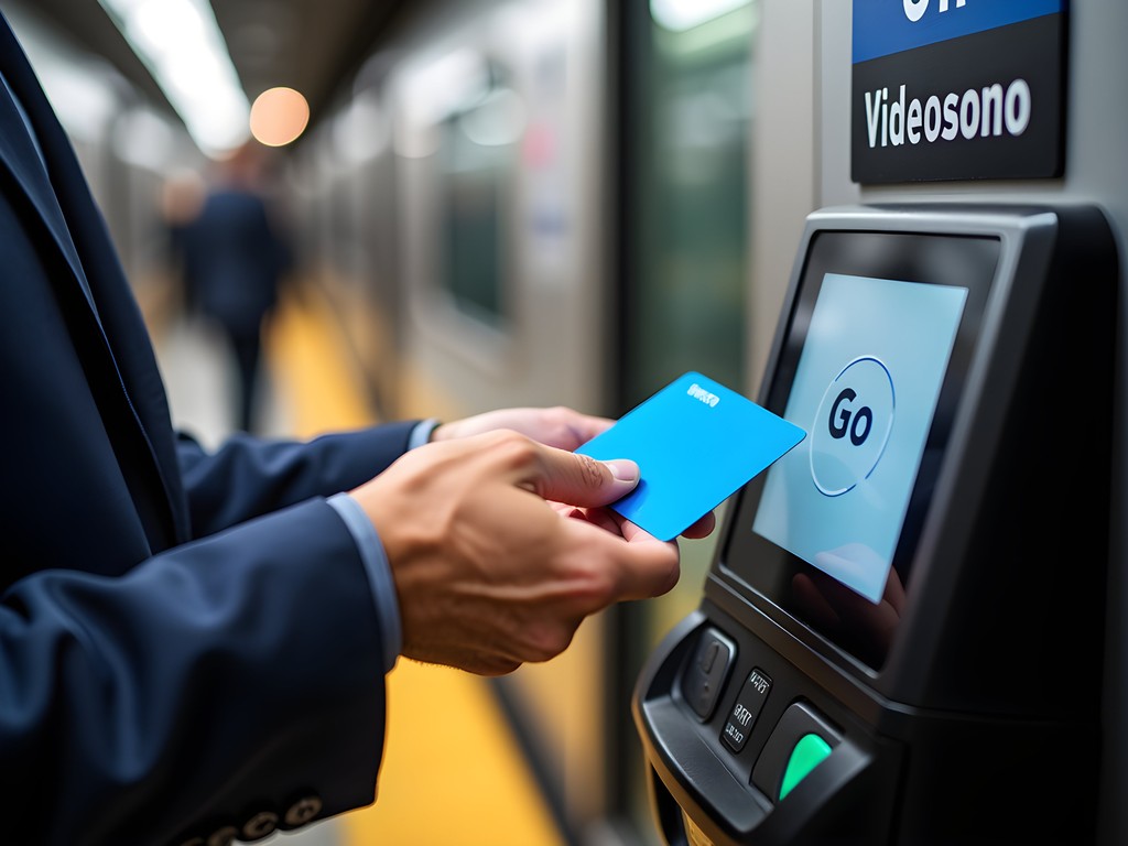 Business traveler using Ventra card at Cicero transit station