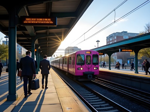 Cicero Pink Line CTA station during morning business commute