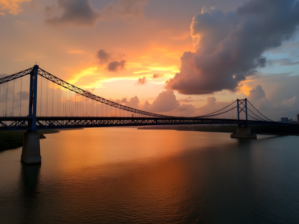 Sunset view of Angostura Bridge connecting the two sides of Ciudad Guayana across the Orinoco River