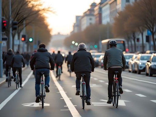 Copenhagen dedicated bike lanes during morning commute rush hour