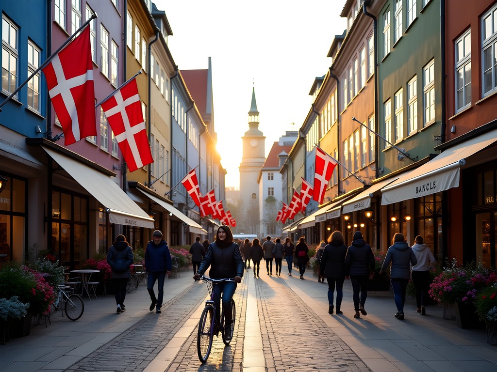 Senior traveler walking along Strøget pedestrian street in Copenhagen