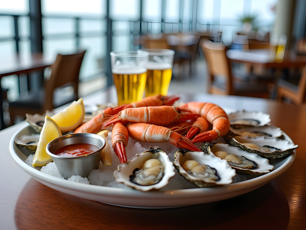 Fresh Gulf Coast seafood platter with oysters, shrimp, and crab