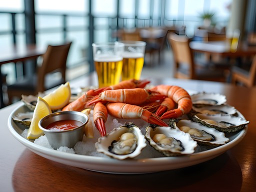 Fresh Gulf Coast seafood platter with oysters, shrimp, and crab