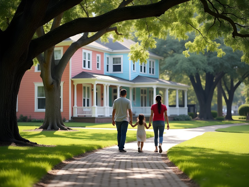 Family exploring the historic homes and walking paths of Heritage Park in Corpus Christi