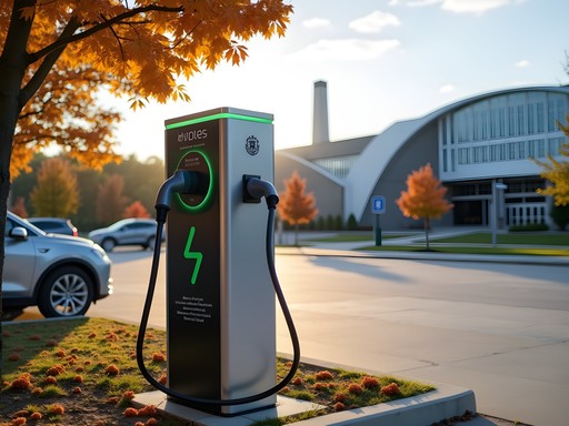 Sustainable travel options in Dayton including EV charging station near aviation museum