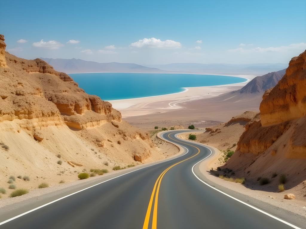 Scenic highway view from Jerusalem to Dead Sea showing dramatic elevation change