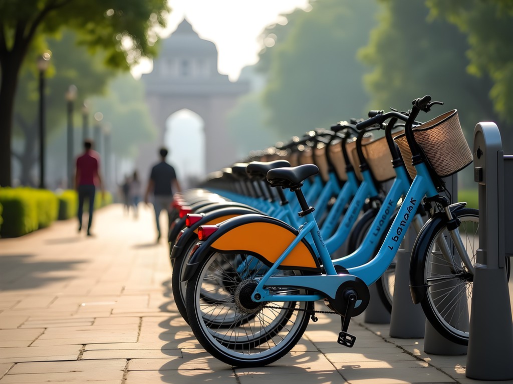 Bicycle sharing station near Lodhi Gardens in Delhi