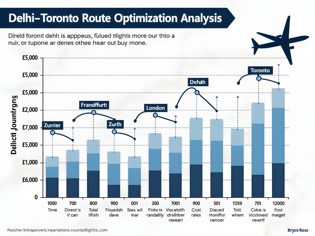 Comparison chart of Delhi to Toronto flight routes with data visualizations