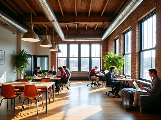 Bright coworking space in converted historic mill building in Dover