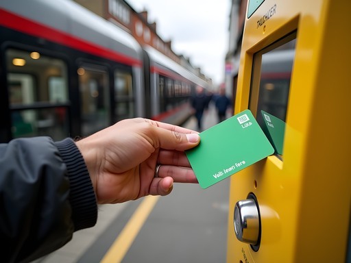Person using Leap Card at Luas tram validator in Dublin