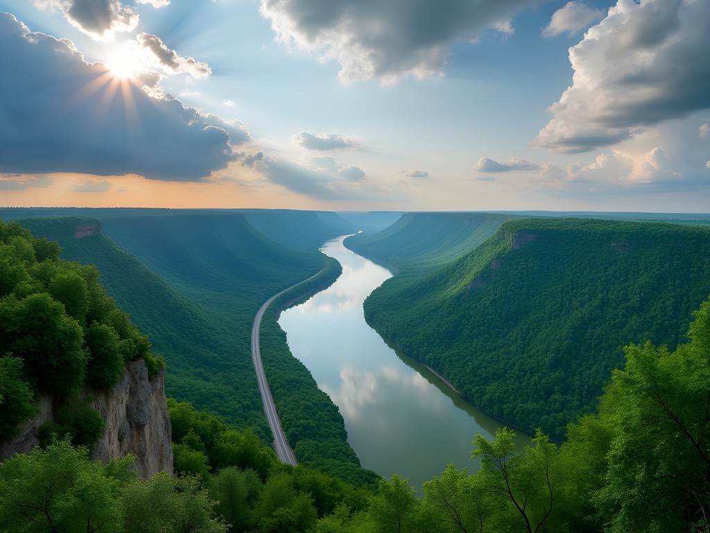 Great River Road scenic overlook of Mississippi River near Dubuque Iowa