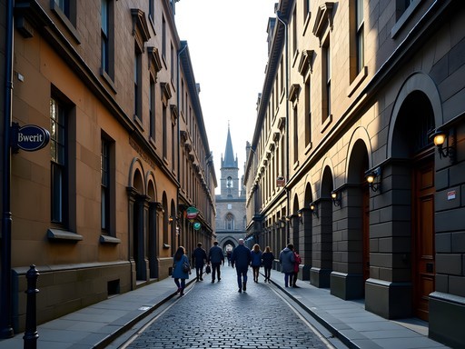 Historic buildings along Edinburgh's Royal Mile with Gothic architectural details