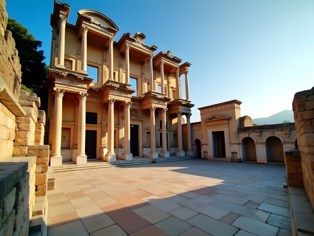 Library of Celsus in Ephesus at sunrise with few tourists