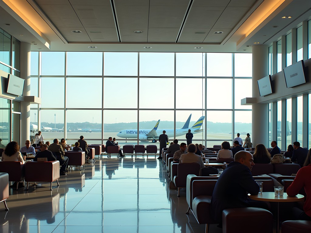 Istanbul Airport international departure lounge with comfortable seating and travelers