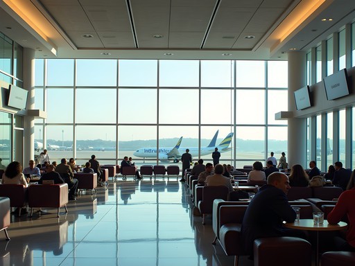 Istanbul Airport international departure lounge with comfortable seating and travelers