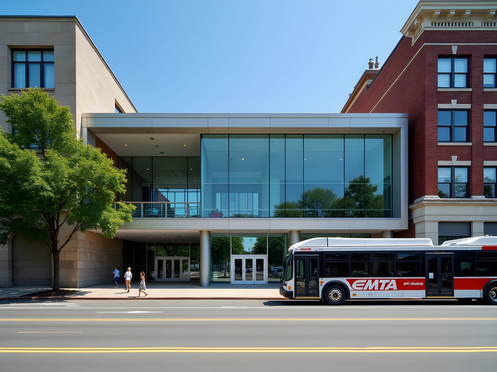 Erie Art Museum exterior with bus stop visible in foreground