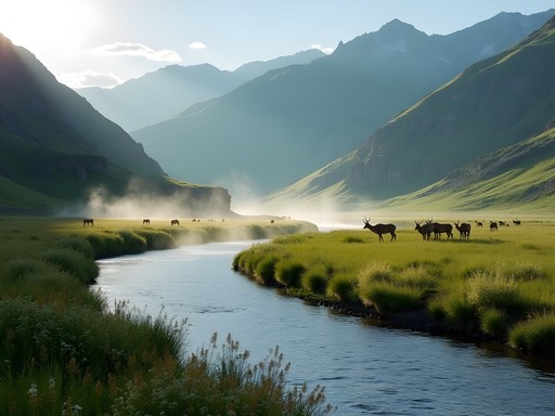 Early morning at Bear River State Park near Evanston with wildlife and mountains in background