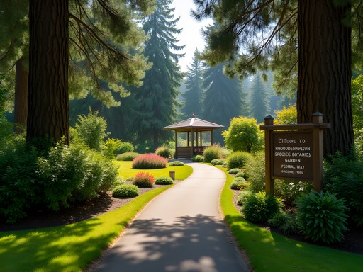 Rhododendron Species Botanical Garden entrance with bus stop visible