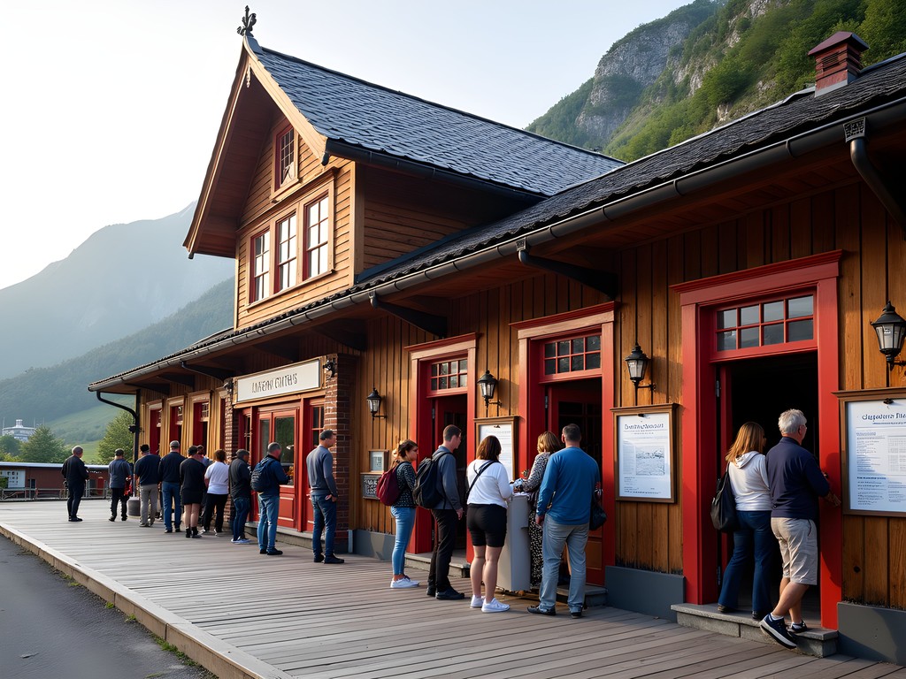 Flam Railway historic wooden station building with ticket office
