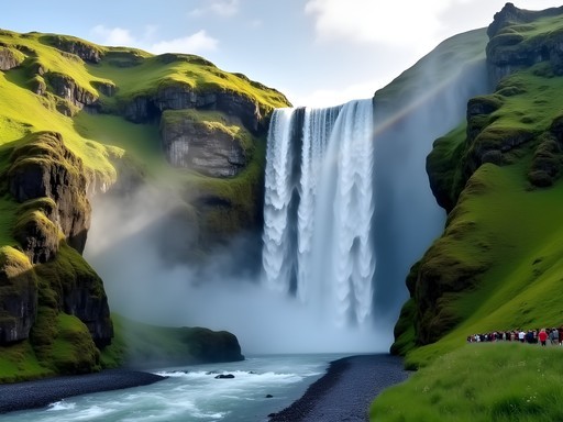 Spectacular Kjosfossen waterfall viewed from Flam Railway viewing platform