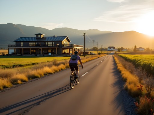 Cyclist on rural road approaching brewery in southern Fort Collins