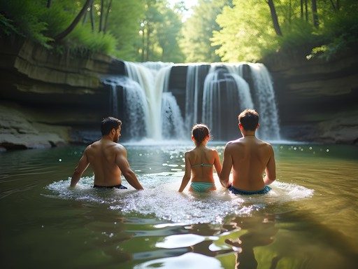 Family enjoying natural swimming hole at Fall Creek Falls State Park