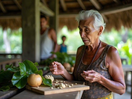 Local Tuvaluan elder showing medicinal plants and healing traditions