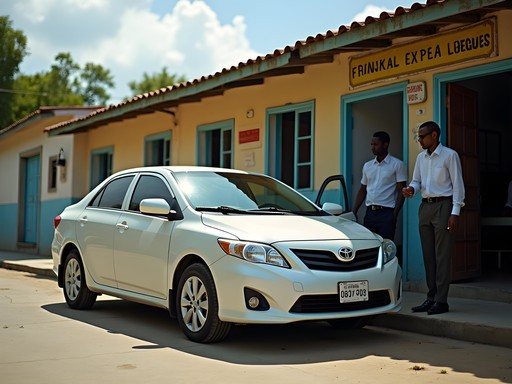 Business traveler arriving at meeting in Gonaïves with private driver
