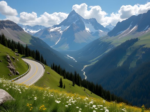 Winding Going-to-the-Sun Road with mountains and valley views in Glacier National Park