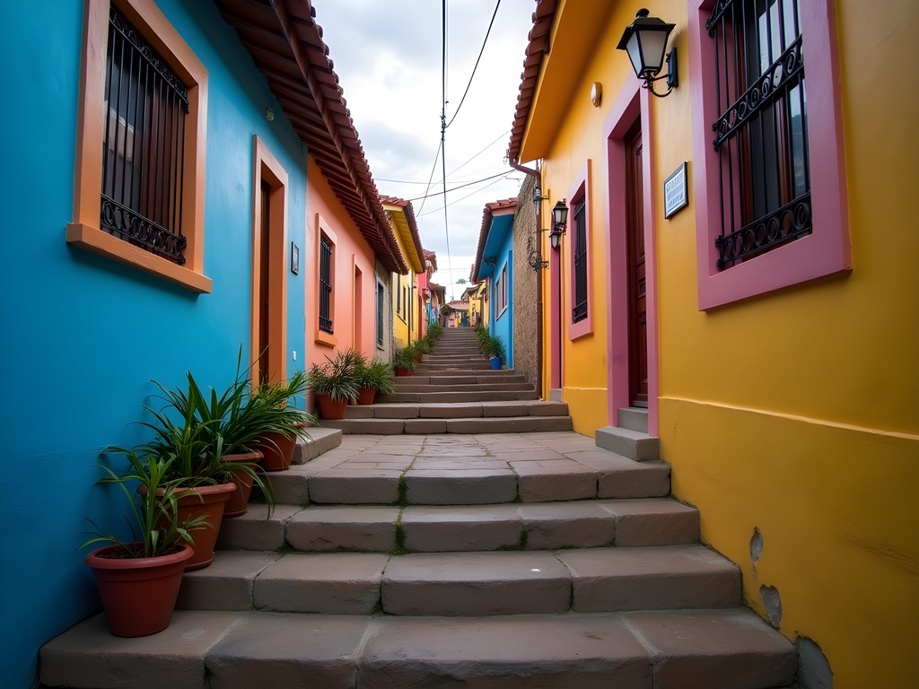 Colorful steps and buildings in Las Peñas neighborhood of Guayaquil