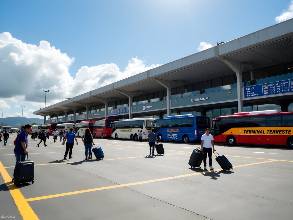 Guayaquil's Terminal Terrestre main bus station with intercity buses