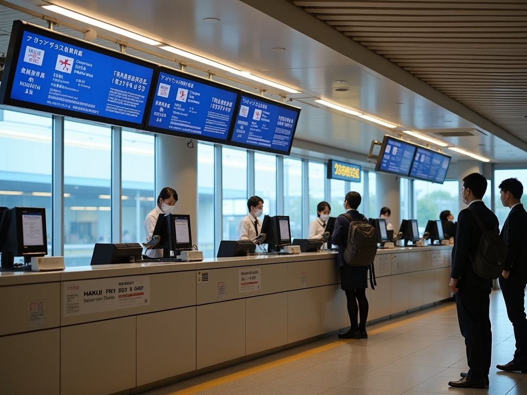 Hakone Free Pass ticket counter at Shinjuku Station with digital display of pass options