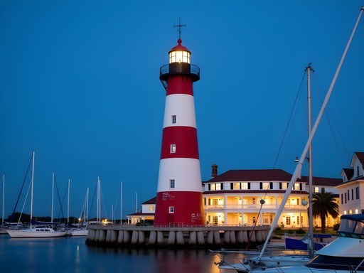 Harbour Town Lighthouse illuminated at dusk on Hilton Head Island