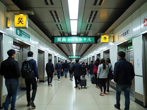 Busy Central MTR station in Hong Kong with clear signage and commuters
