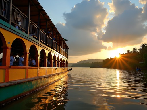 Traditional wooden passenger boat navigating the Amazon River near Iquitos