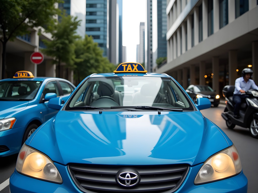 Bluebird taxis waiting in Jakarta's business district
