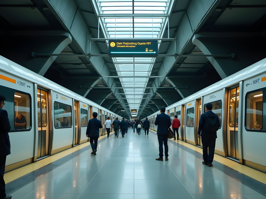 Modern Jakarta MRT station with trains and commuters