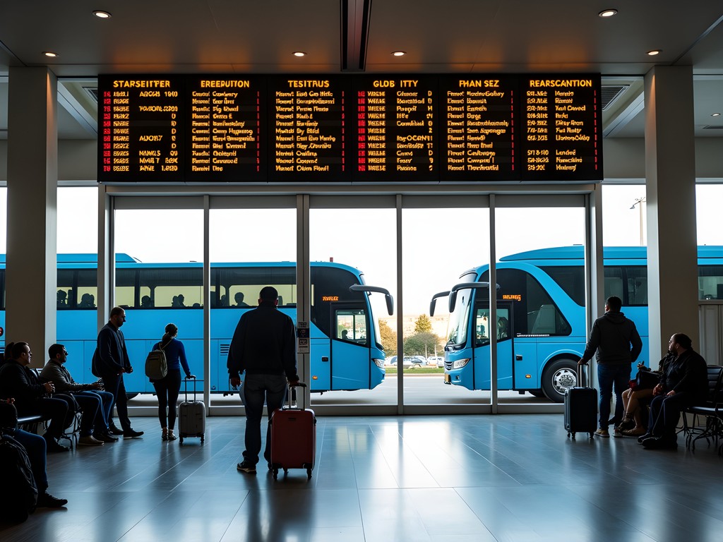 Jerusalem Central Bus Station with intercity buses and travelers