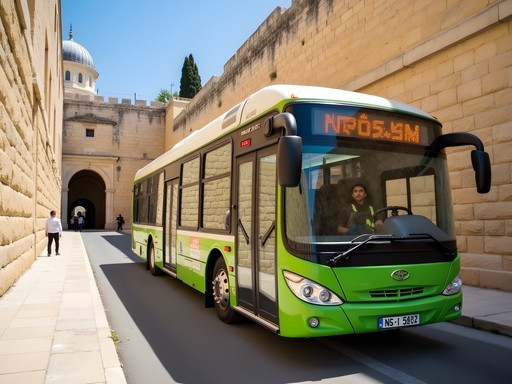 Green Egged bus navigating narrow streets near Jerusalem's Old City