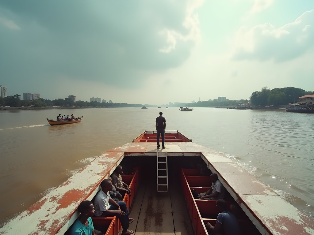 Passenger ferry crossing the Congo River between Kinshasa and Brazzaville
