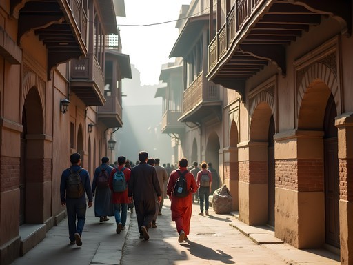 Morning walking tour group exploring narrow streets inside Delhi Gate in Lahore's Walled City