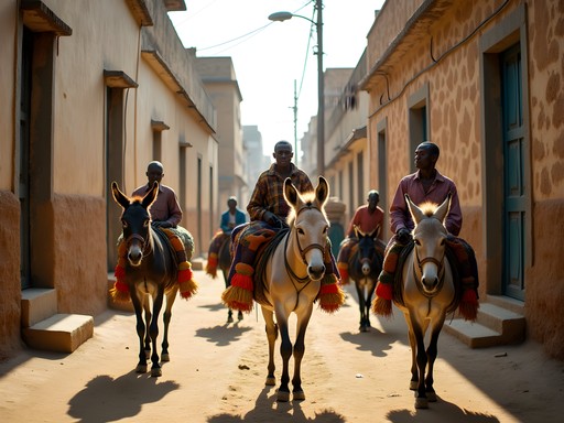 Donkeys carrying supplies through narrow streets of Lamu Old Town