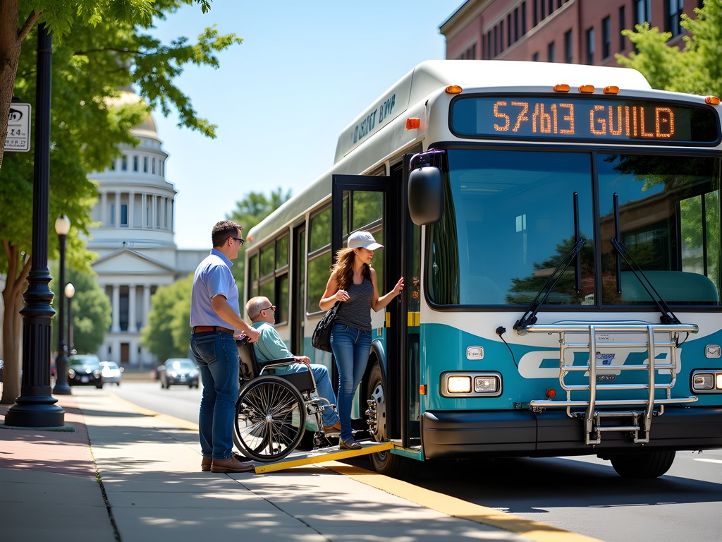 Accessible CATA bus with ramp extended at downtown Lansing stop