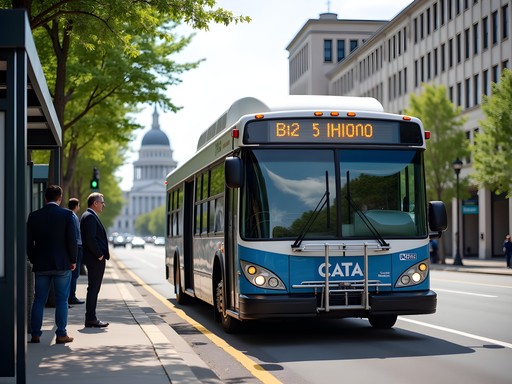 CATA bus stopping near the Michigan State Capitol building